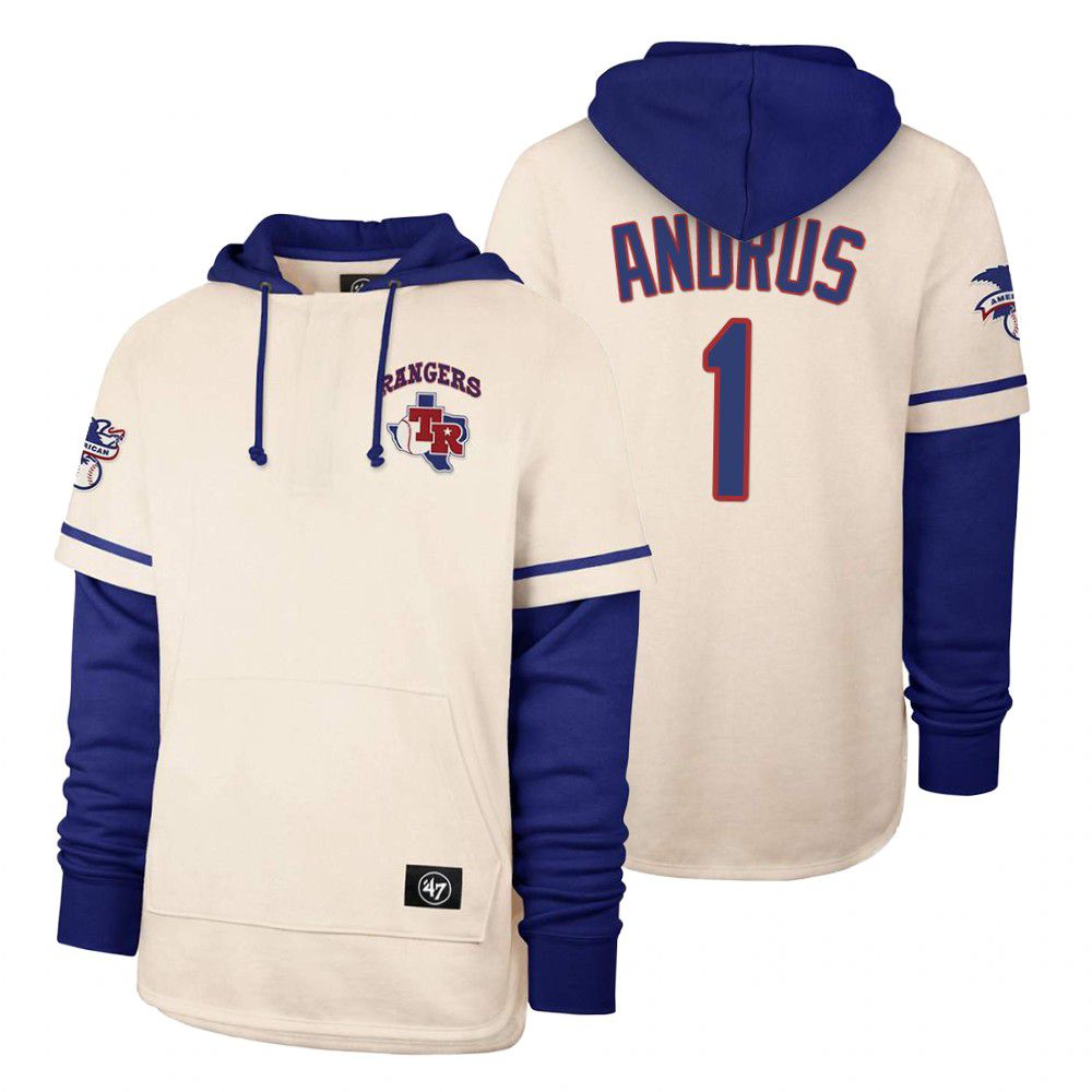 Men Texas Rangers #1 Andrus Cream 2021 Pullover Hoodie MLB Jersey